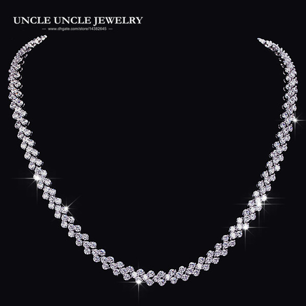 Classic White Gold Color Rome Style Clear Cubic Zirconia Luxury Woman Wedding Necklace Bridal Jewelry Wholesale