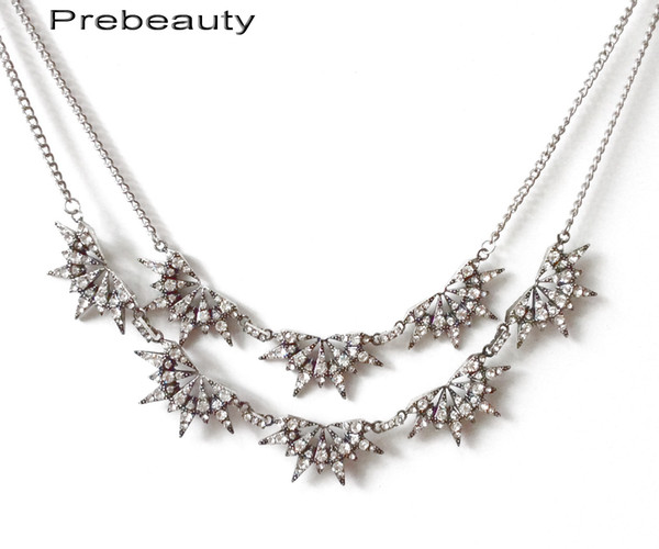 Prebeauty New Gorgeous Trendy Starburst Collar Necklace Snowflake two Layers Short Necklace Star Statement Collier Choker For Women