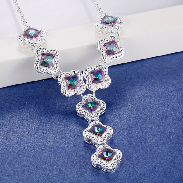 New Luckyshine Fashion Handmade 925 Silver Jewelry Leaf Shape Mystic Topaz Gemstone Silver Necklace Pendants jewelry free shipping