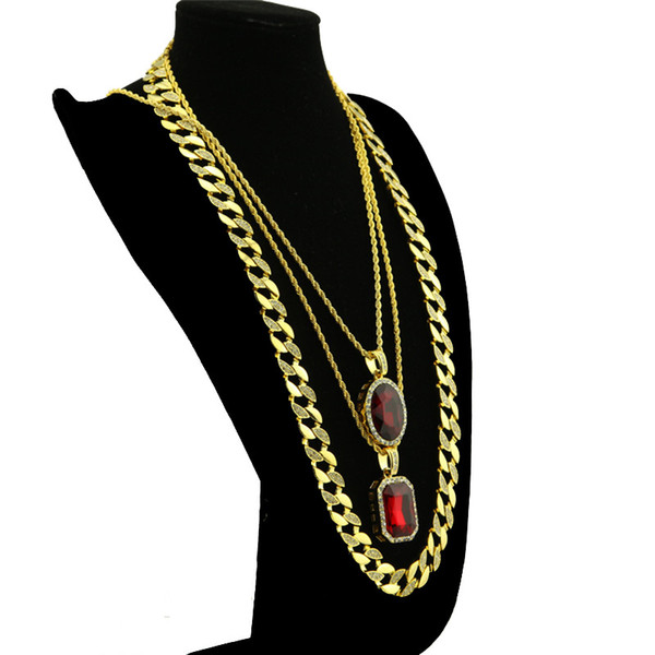 High quality 30inch Cuban Link Chain Necklace Gold Plated Oval Square Pendant Hip Hop Bling Necklace Hot Tennis Jewelry Gift for Women Men's