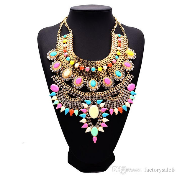 Wholesale-2017 New Design Summer Style Long Bohemian Alloy Maxi Necklace Exaggerated Crystal Pendant Necklaces Collier Jewelry XG737