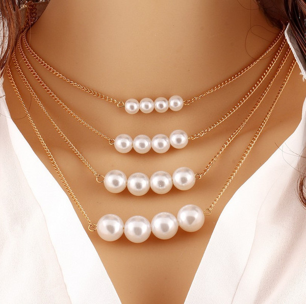 12pcs Pearl Necklaces 4 Layers Tennis for Elegant Women 48cm Graduated Necklace for Sweater Good Gift