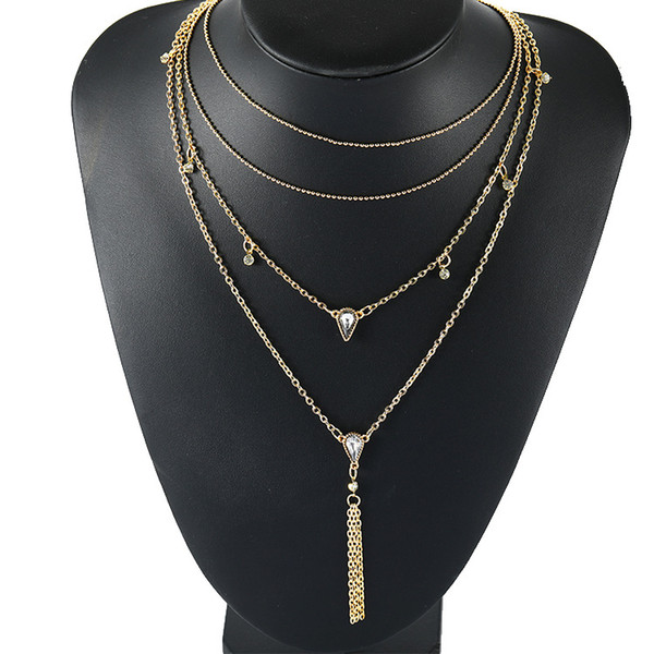 Women Necklaces Pendants 4 multi layer Necklace Tassel Charm diamonds statement Necklace for Women Layered Chain Necklace