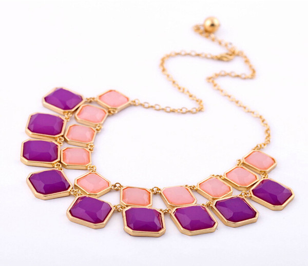 Fashion exaggerated luxury Alloy acrylic double-layer violet Pendant necklace clavicle chain Women's Delicate Banquet Jewelry Star Bag