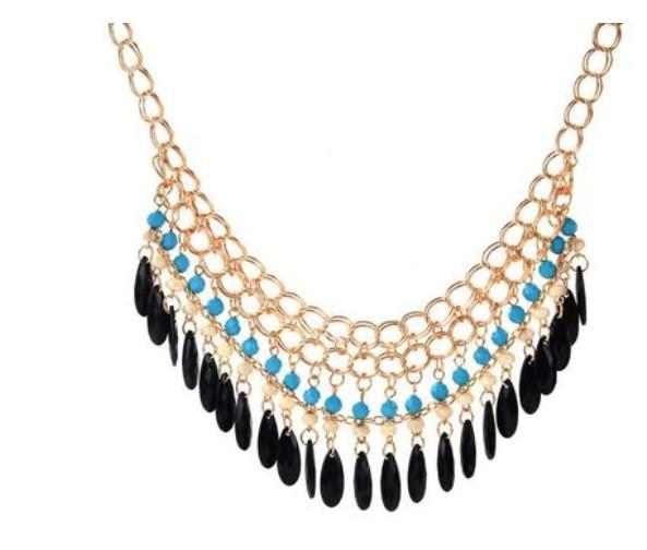 Fashion Bohemian Jewelry New Women's Chunky Statement Bib Necklace Chocker Necklace Acrylic Water Drop Tassel Pendant Charm