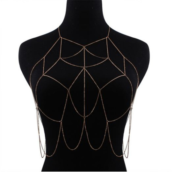 Women Girls body chain trendy Bikini  chains necklaces wholesale fashion harnesses Jewelry Gold Silver for sexy ladies acc266