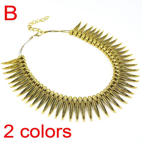 Fashion antique gold & silver metal tennis leaf collar pendant necklace for women chunky double strand custom necklace .NL-1735