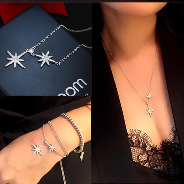 Hot The two stars of fashion and Europe star snowflake pendant micro-embedded diamond length adjustable bracelet for women girl gift