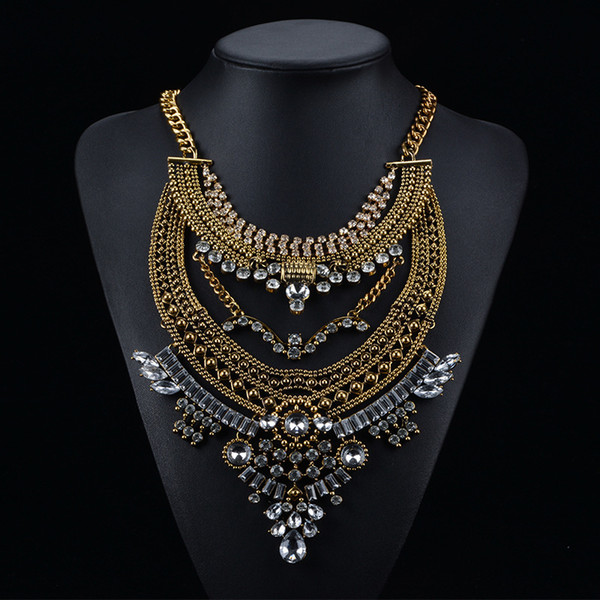 New Exaggeration Vintage Rhinestone Big Necklaces Pendants Collar Bohemian Statement Necklaces Fashion Accessories