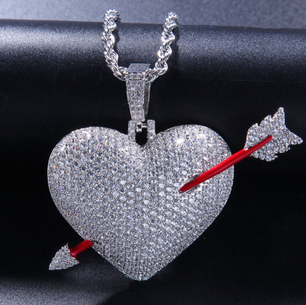 Euramerican hip-hop arrow pierced Zircon Pendant couple heart-shaped pendant micro-inlaid stone hip-hop Necklace