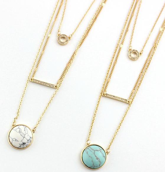 Multi layers white turquoise necklace three layer geometry statement necklace semi precious pave stones layers necklace