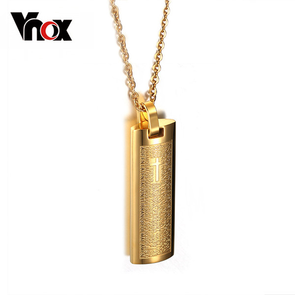 Vnox Gold-color Necklace & Pendant Spanish Bible 316l Stainless Steel Cross Religion Jewelry