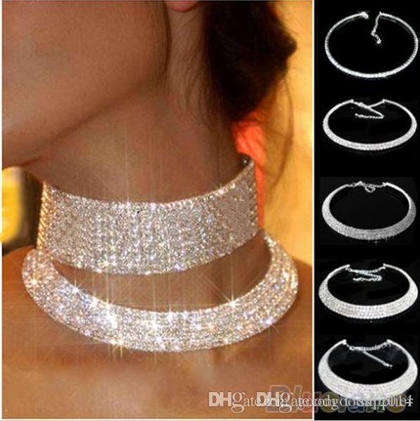 Women Crystal Diamante Rhinestone Necklace Silver Plating Wedding Bridal Party Collar Choker Chain Necklace Jewelry Gifts b153