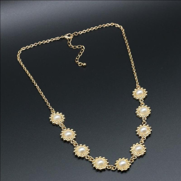 Fashion Jewelry Copper alloy White flower Imitation pearl Hot necklaces & pendants necklace for women Sweater chain Tennis, Graduated