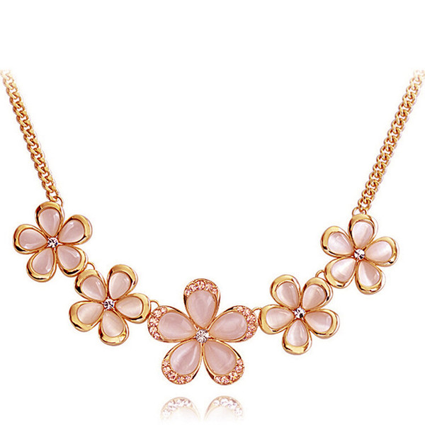 40% Off rose gold necklace wholesales Flower Cat eye gem Stone necklace 40cm Quality Nice Looking Wedding Elegant Jewelry Free DHL