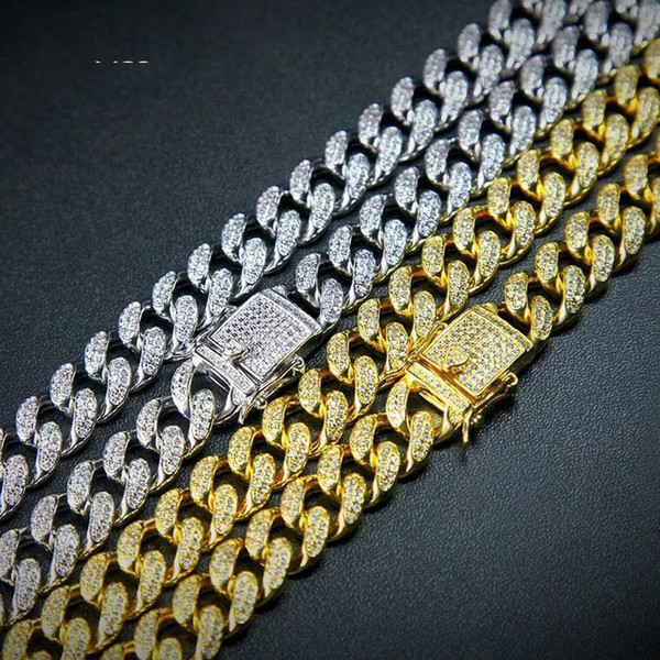 New Arrival Miami Cuban Link Chain Gold Plated Fully Iced Out Hip Hop Bling 2016 Hot Sale Promotion Chain Free Shipping