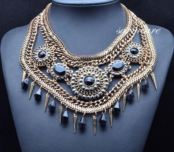 0006- Goth Choker Big Fashion Necklace Bohemia Necklace Turquoise Gemstone Jewelry Vintage Women Statement Necklace 2 Colors