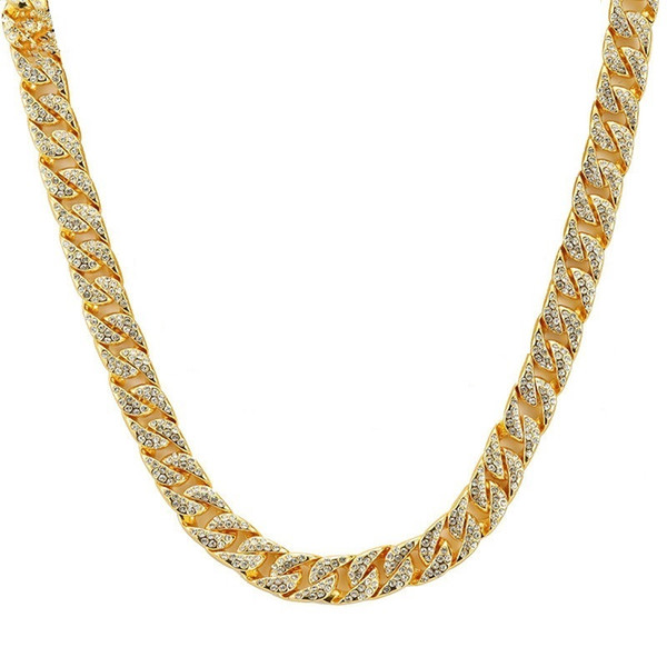 Hip Hop Mens Gold Chain Necklace Fashion Jewelry Full Rhinestone Design Star Popular Cuban Necklace With Chain 60cm