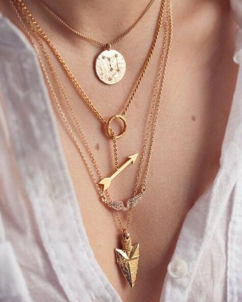 2015 summer style 4 layer arrow design necklace pendant charm gold choker necklace women jewelry HJIA534