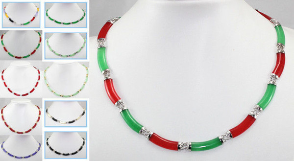 Wholesale cheap Noblest green red purple jade black agate link necklace 17 inch