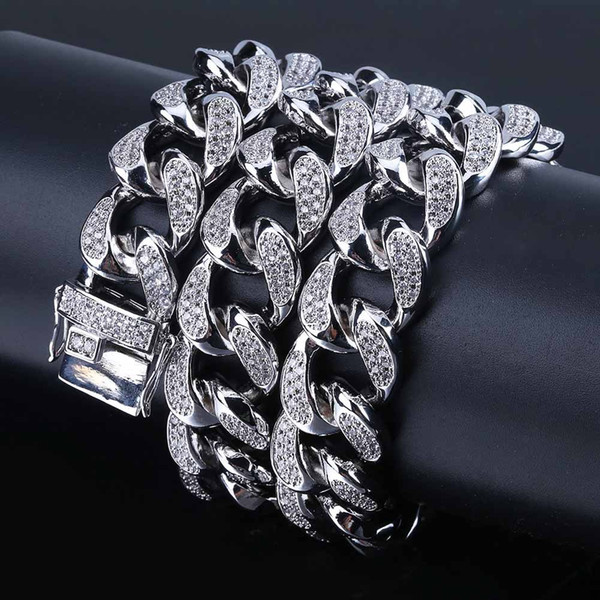 Hip Hop Men's Maimi Cuban Link Chain Necklace Silver Gold Color Iced Out Cubic Zircon Bling Jewelry Necklaces Gifts