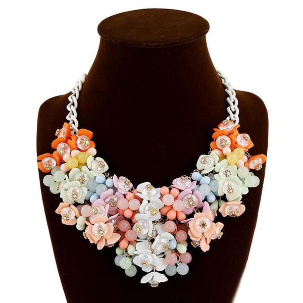 2017 new Popular Fashion Necklace Exaggerated Geometric Colorful Jelly color Crystal Gems Flower Statement Necklace Women