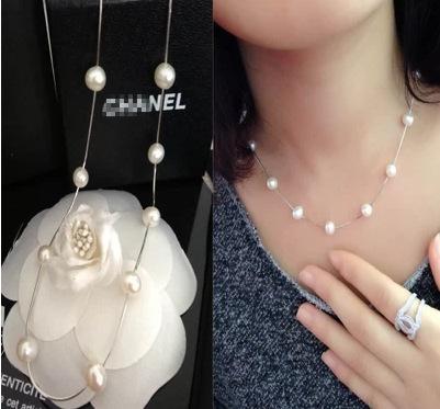 Women 's necklace Korean new exquisite fashion pearl single layer short necklace Clavicle chain 46cm 2 color