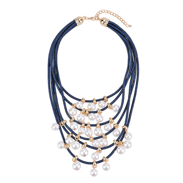 Famous brand pearls necklace vintage silk thread necklace Europe and America multilayer statement necklaces chain N002455