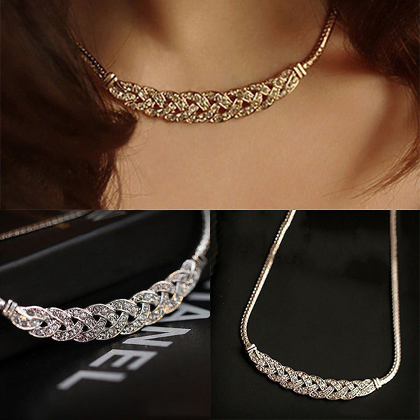 Women Jewelry Crystal Chain Choker Chunky Statement Bib Pendant Chain Necklace