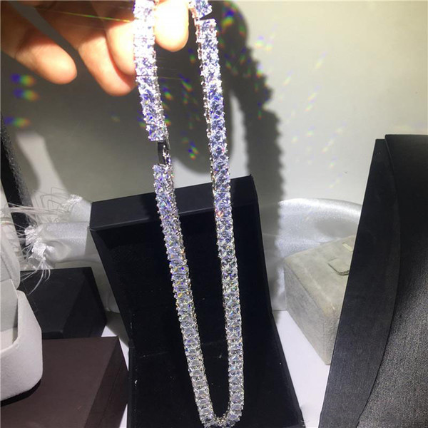 Tennis Necklace White Gold Filled Full Princess cut 7mm Diamond Party Wedding necklaces for Women men Hiphop Jewelry