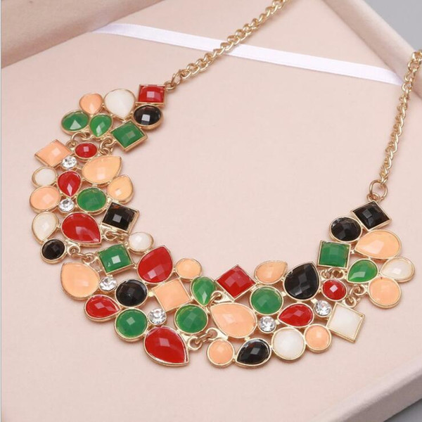 New Popular 8 Colors Multicolor Big Pendant Clavicle Chain Necklace Women's Delicate Banquet Jewelry