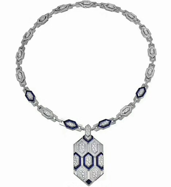 Derongems_Elegant Micropaved Sapphire Gemstone Snake Wedding Necklaces_S925 Sterling Silver BlueStone Party Necklaces_Facotry Directly Sales