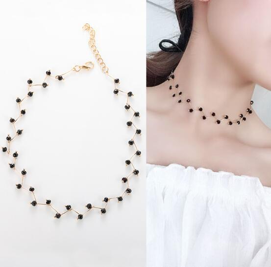 Creative fashion simple temperament wild popular accessories necklace necklace simple wild black crystal short clavicle chain female