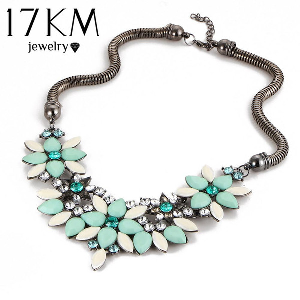 17KM Brand designer New sell Fashion Retro style Colorful gem rhinestone flower choker necklace Statement jewelry women