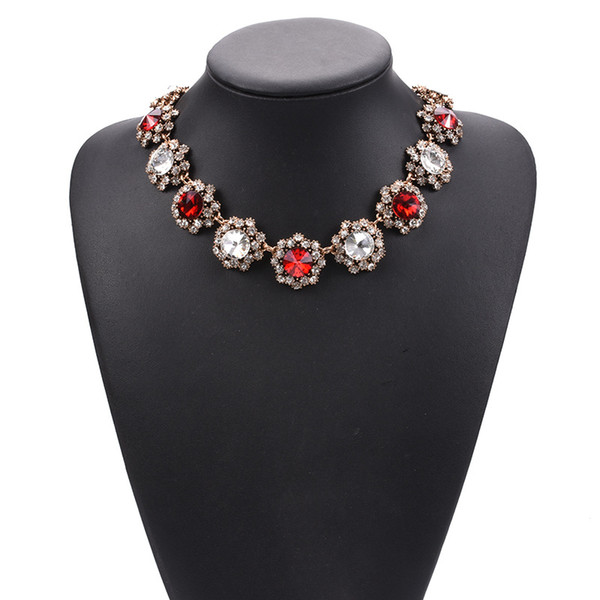 Vintage crystal gems set with floral necklace and collarbone chain in 4 colours Four color optional