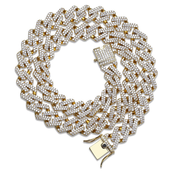 New European and American fashion strip Miami Cuban chain full of zircon men's hip hop necklaces