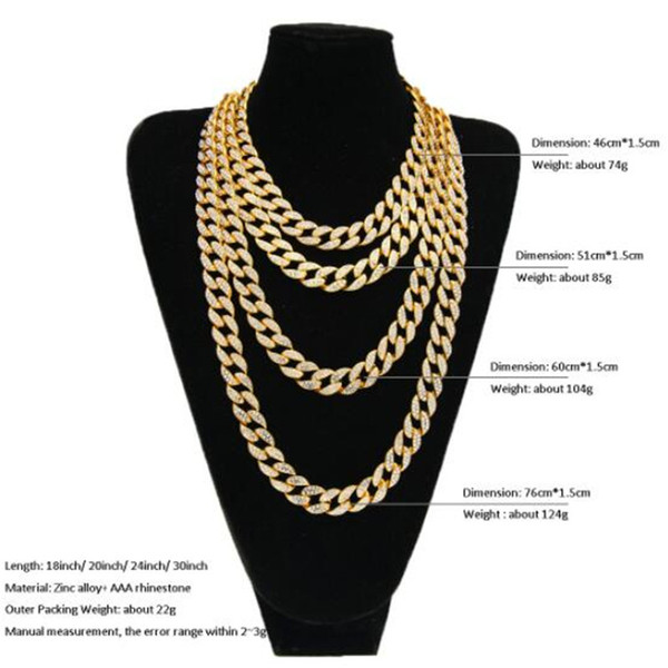 Hip Hop Cuba Iced Out Tennis Chain 1 Row Necklaces Luxury Brand Gold Color Men Chain Fashion Jewelry