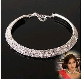 Women Crystal Rhinestone Collar Necklace Choker wholesale 3 Rows Choker Necklace Bride's Wedding Necklace Rhinestone Necklace\Free Shipping