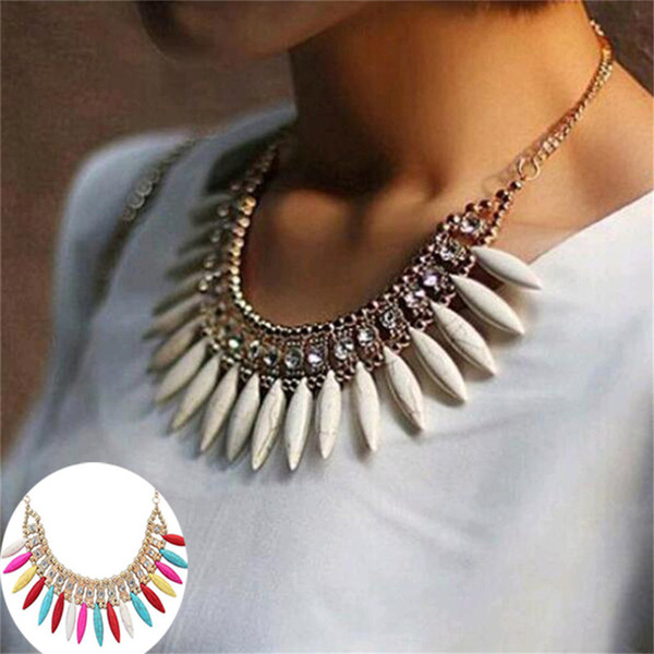 2017 New Fashion Women Crystal Pendant Chain Choker Chunky Statement Bib Necklace BOHO