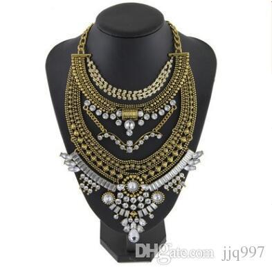 1 piece 2016 Crystal Drop Statement Necklace collier femme fashion necklace for women Semi-precious Stone maxi Necklaces & Pendants 2 colors