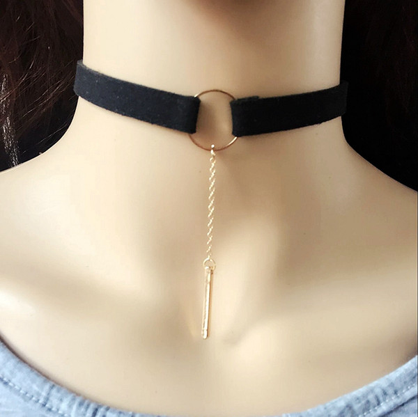 Free Shipping New Leather Choker Bar Pendant Necklace, Hot Selling New Design Sweet Girl Wholesale Necklace