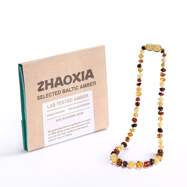 Baltic Amber Teething Necklace(Multicolor) - Handmade in Lithuania - Lab-Tested Authentic - 3 Sizes S18101105