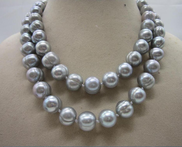 HOT HUGE 12-13MM South Sea Gray Pearl Necklace 35 INCH 14k GOLD CLASP