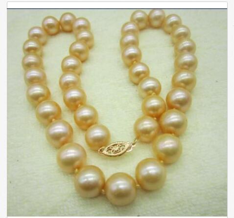 real Charming south sea 10-11mm yellow natural pearl necklace 18