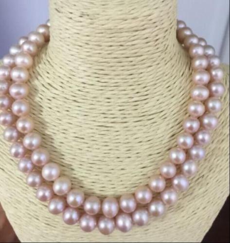 double strand 9-10mm natural round south sea lavender pearl necklace 14k