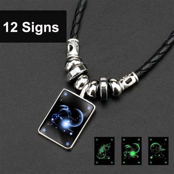 12 constellation Necklace Glow In the Dark Sign Necklace Hematite Necklaces Fashion jewelry Will and Sandy Drop Ship 380116