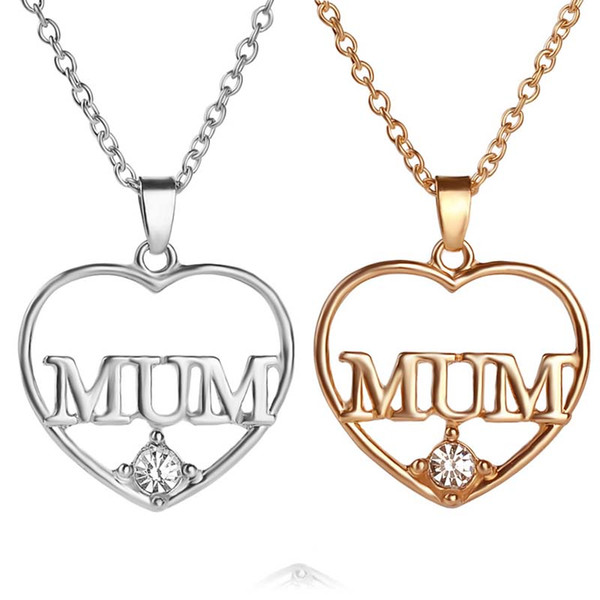 Crystal Heart Mum Necklace Silver Gold Love Heart Pendants for Women Best Friend Necklaces Mother's Day Gift Will and Sandy Drop Ship 161171