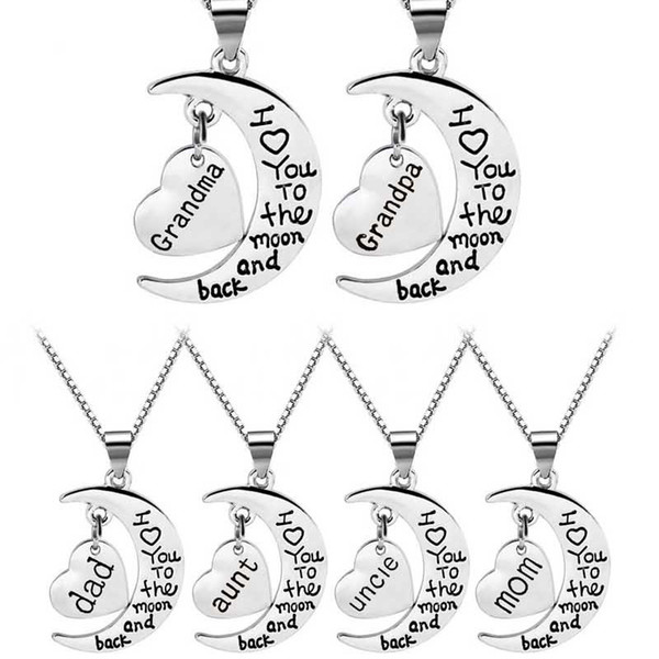 I Love You To The Moon And Back Necklace Heart Mom Dad Grandma Grandpa Son Daughter Necklaces Fashion Jewelry Will and Sandy DROPSHIP 161767