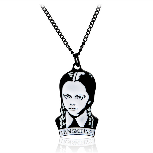 Cartoon I am Smiling Wednesday Addams Necklace Pendants Fashion Jewelry for Women Kids Gift Will and Sandy Drop Ship 380078