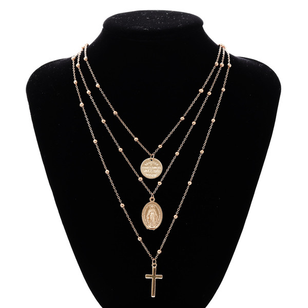 Madonna Cross Necklace Silver Gold Madonna Multilayer Choker Necklace Pendants Fashion Jewelry for Women Will and Sandy Drop Ship 380087